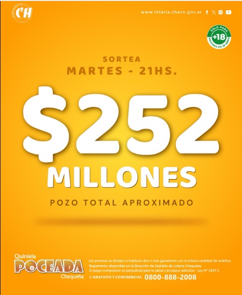 Pozo vacante en la Poceada Chaqueña que acumula $252 millones de premio