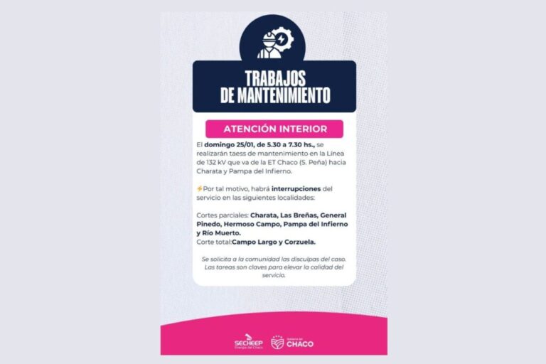 El domingo, Seccheep realizará trabajos de mantenimiento y afectará a zonas del interior