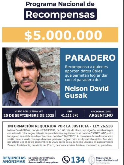 Reiteran recompensa de $5 millones para encontrar a Nelson Gusak: a más de cuatro meses, la búsqueda sigue sin pistas firmes