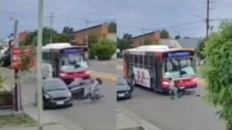 Trelew: abrió la puerta sin mirar, embistió a un ciclista y un colectivo evitó una tragedia